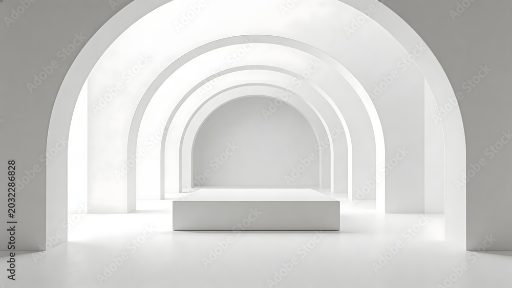Fototapeta premium White archway corridor with central platform