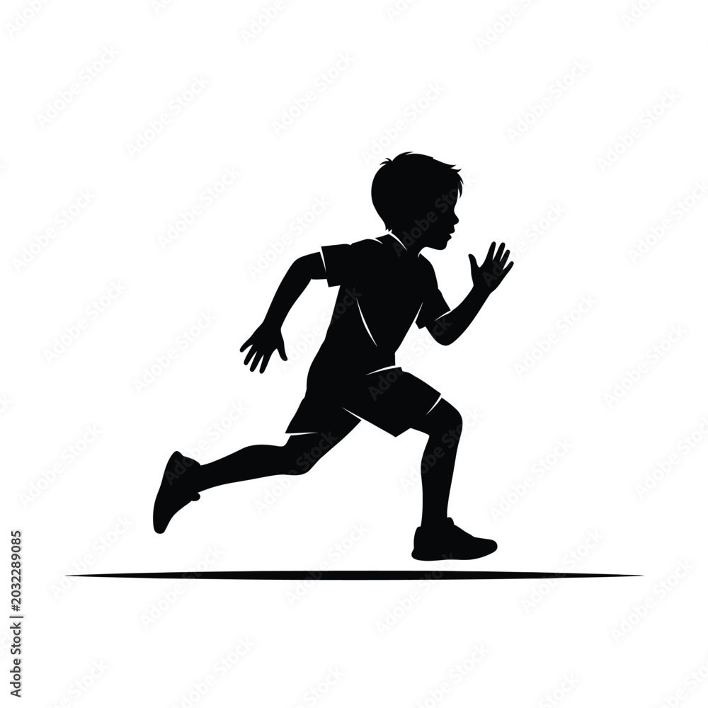 Obraz premium The silhouette of a young boy running with his arms outstretched.