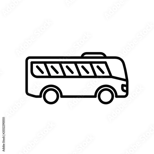 A simple black and white line drawing of a bus is presented on a white background.