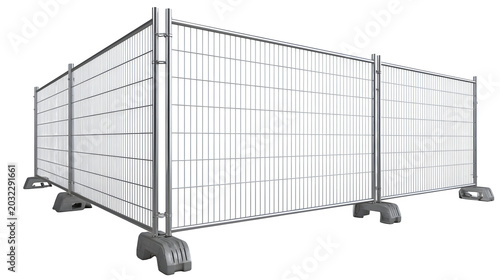 Sturdy industrial steel wire temporary construction fencing panels arranged in a corner on transparent background