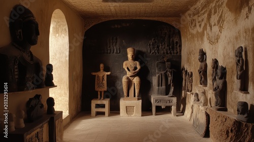 Ancient Egyptian Statues and Sculptures Displayed in Historical Heritage Site