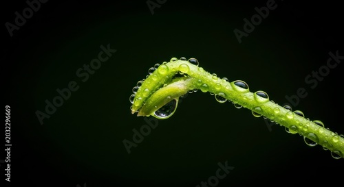 The Delicate Arch of a New Sprout Adorned with Glistening Morning Dew.