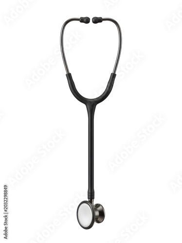 Black Stethoscope Front View Realistic Medical Equipment Isolated on Transparent Background