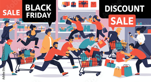 Photography Shoppers Rushing to Grab Discounted Items.