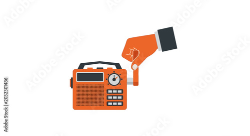 Bright orange portable radio with detachable speaker unit.