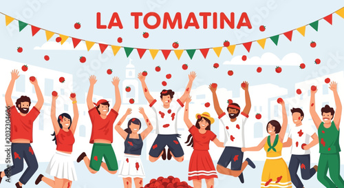 La Tomatina Festival Fun: People Throwing Tomatoes in Celebration