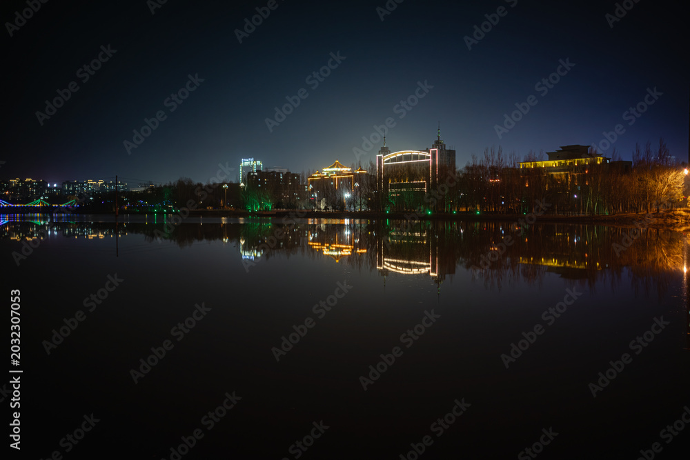 Fototapeta premium Huifa River Wetland Park in Meihekou, Jilin Province, China – Urban Ecological Restoration Project with Wetlands, Flood Control and Riverside Landscape Infrastructure – April 1, 2026