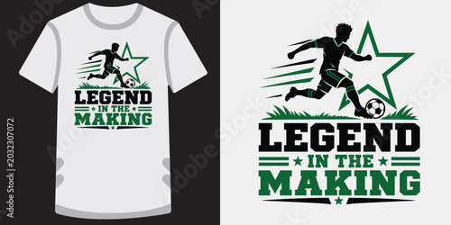 Foto Soccer t-shirt design legend in the making vector illustration with football player and ball