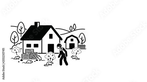 Foto A farmer wearing a mask dealing with a rodent infestation on his farm