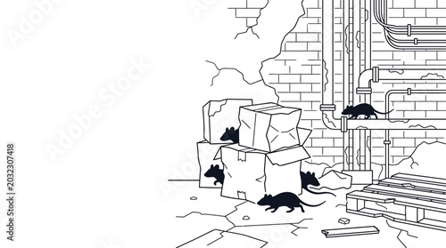 Cuadro en lienzo A group of black rats playing around cardboard boxes.