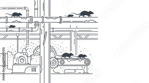 Canvastavla A group of rats crawling on industrial machinery and pipes.