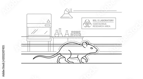 Fotografía A line art illustration of a laboratory mouse walking inside a research facility