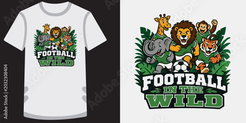 Photography Football in the wild vector design featuring jungle animal soccer team in green uniforms