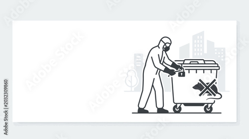 Quadro su tela A professional sanitation worker in a hazmat suit handling a locked biohazard waste container