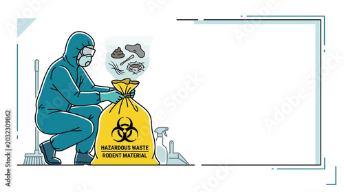 Canvastavla A professional sanitation worker in a hazmat suit collecting biohazardous waste in a yellow bag
