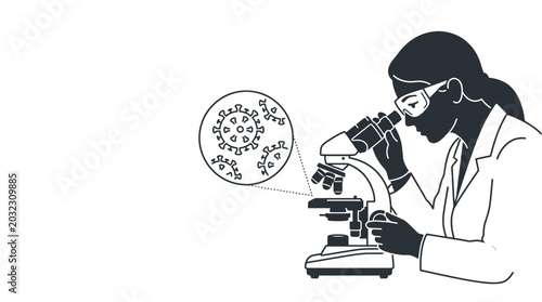Bild auf Leinwand A scientist in a laboratory coat examining a virus sample under a microscope