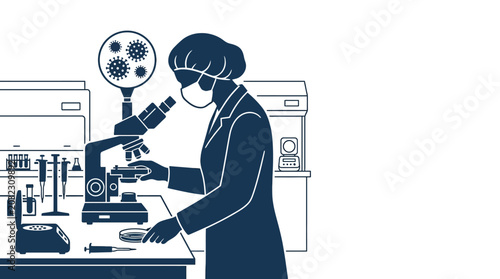 A scientist in protective gear examining samples in a modern laboratory setting.