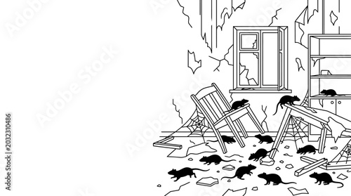 Foto A swarm of rats inside an old abandoned room illustration.