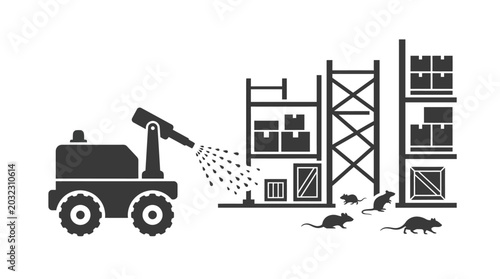 Tableau sur toile Automated warehouse pest control robot spraying insecticide against mice