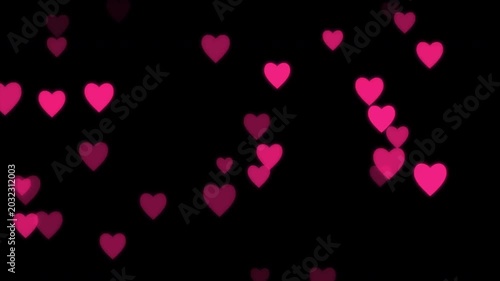 Pink Hearts Flurry Animation Floating on Black Background, Romantic Overlay, Valentine's Day Love Symbols, Wedding Celebration Backdrop, Abstract Heart Particles 4k video