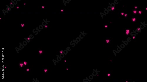 Pink Hearts Flurry Animation on Black Background, Romantic Love Overlay, Valentine's Day Motion Graphic, Wedding Particles, Glowing Heart Shapes, Sweet Romance 4k video