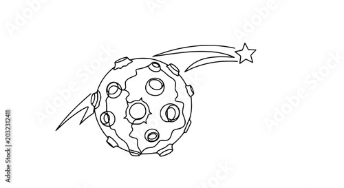 Принти на полотні Stylized Asteroid or Moon with Star Trail in Simple Line Art