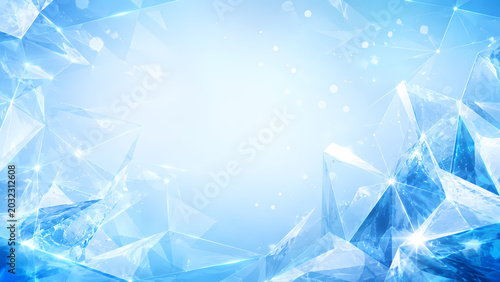 Fototapeta Abstract blue crystal ice background with geometric patterns and lights