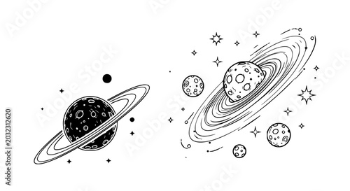 Tableau sur toile Cosmic Planets and Stars Sketch - Space Exploration and Astronomy Illustration