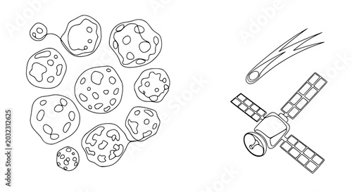 Tableau sur toile Asteroids and Satellite in Space: Cosmic Illustration