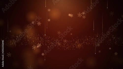 Snowflake Particle Light Flowing on Red Background, Festive Christmas Loop, Golden Glitter Animation, Holiday Winter Backdrop, Shimmering Dust 4k video