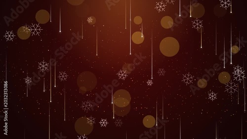 Falling Snowflakes and Golden Particles on Dark Bronze Background, Christmas Holiday Loop, Festive Winter Animation, Sparkling Noel Backdrop, Glistening Snowfall 4k video