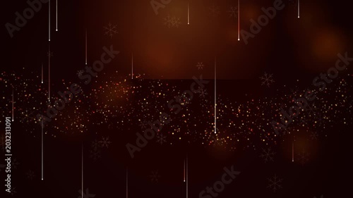 Golden Sparkling Particles Flowing with Falling Light Rays and Snowflakes, Christmas Background Loop, Festive Holiday Celebration, Elegant Winter Scene 4k video