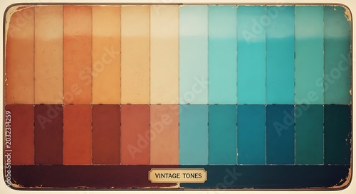 Vintage Paint Color Swatch Card Displaying Warm to Cool Tones with Distressed Aesthetic