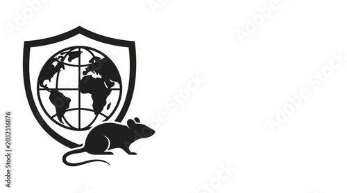 Bild auf Leinwand Black silhouette icon featuring a rat standing before a globe protected by a shield