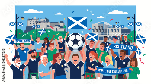 Scottish Football Celebration Flat Solid Color Vector Illustration for World Cup Bank Holiday