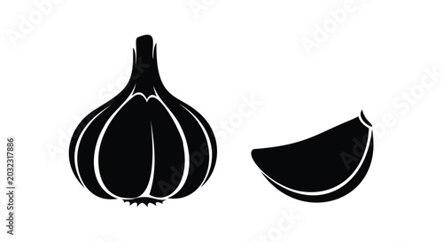 Purple Silhouette of Garlic Bulb and Clove herb spice