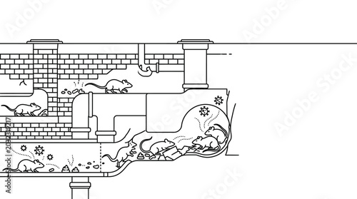 Quadro su tela Cross section illustration showing rats living in sewer pipes and urban drainage infrastructure