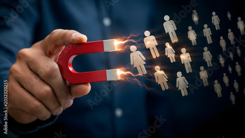 Magnet attracting people icons business concept