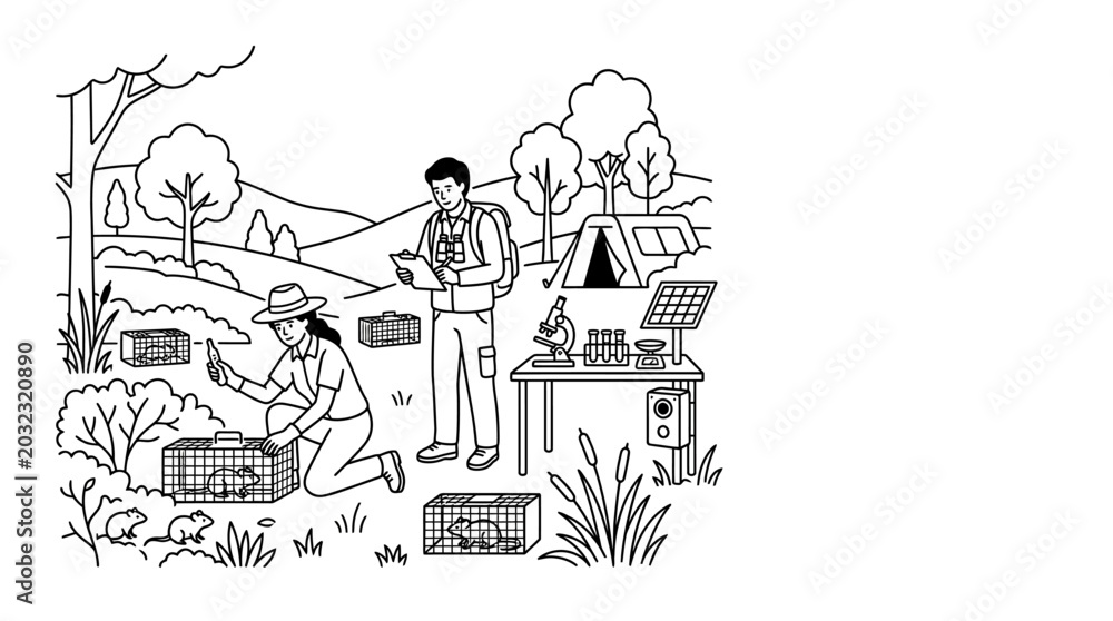 Obraz premium Field biologists conducting wildlife research and data collection in a natural habitat.
