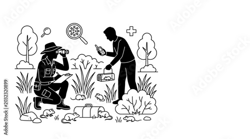 Cuadro en lienzo Field biologists conducting wildlife research and pest control monitoring in nature