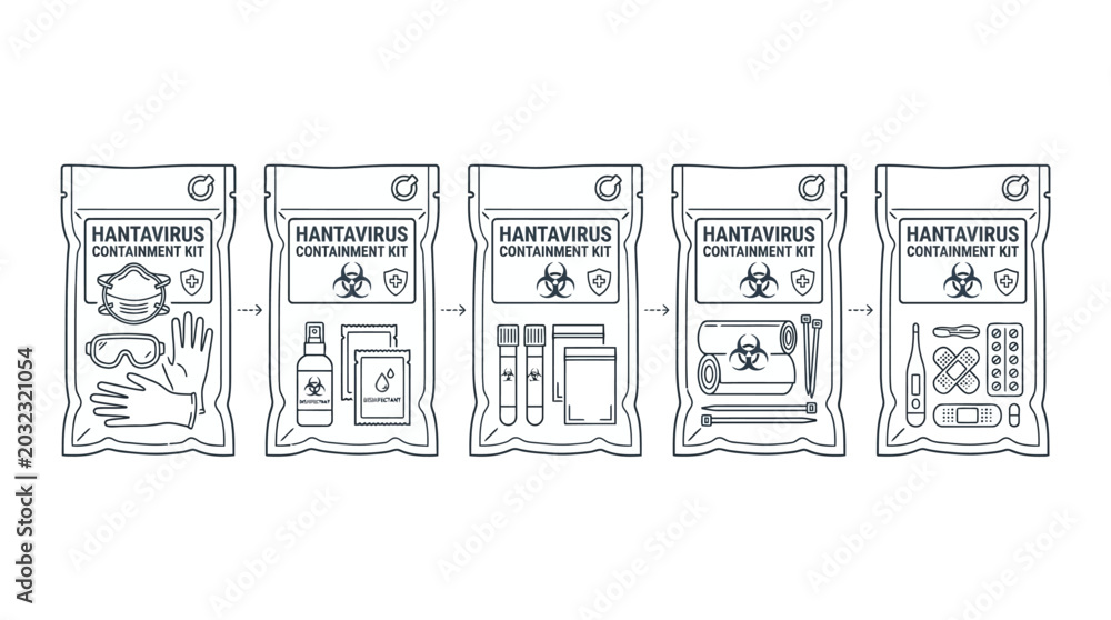 Foto Hantavirus containment kit infographic step by step process.