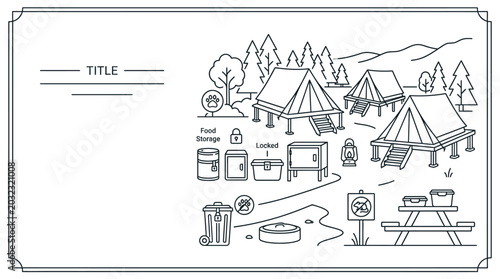 Foto Hand drawn infographic illustration of camping site safety guidelines and food storage