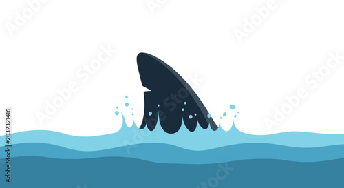 Shark Fin Emerging From The Ocean Waves Vector Illustration