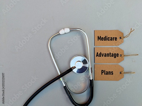 Obraz na plátně Stethoscope and card written medicare advantage plans