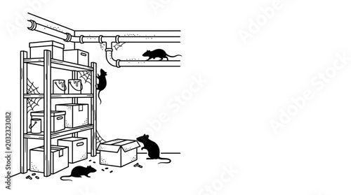 Schilderij op canvas Illustration of a rat infestation in a storage room.
