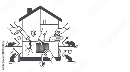 Obraz na płótnie Illustration of professional pest control and home rodent proofing methods