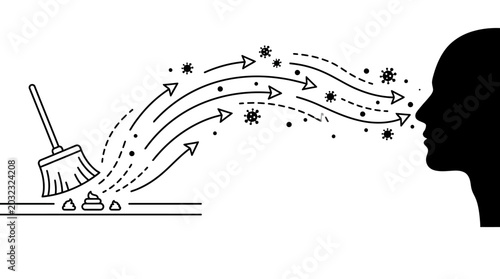 Fotografía Illustration showing dust particles being swept into a human nose