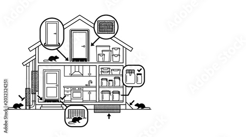 Bild auf Leinwand Illustration showing pest control and rodent proofing techniques for a residential house