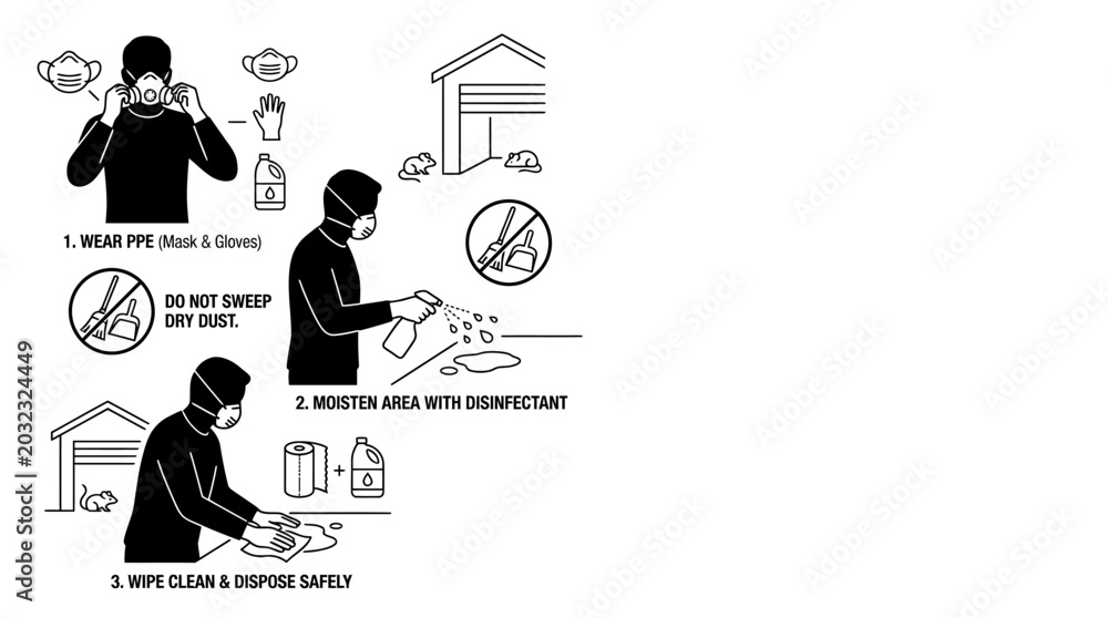 Naklejka premium Instructional infographic showing safety steps for cleaning up hazardous debris.