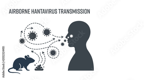 Fotografía Infographic showing the airborne transmission process of Hantavirus from rodents to humans